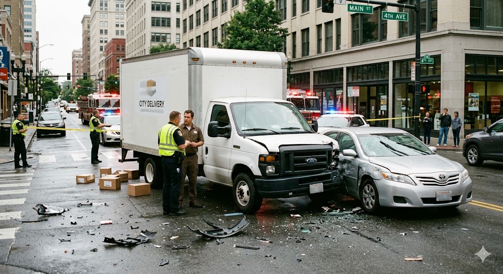 Commercial vehicle accident scene Commercial vehicle accident scene