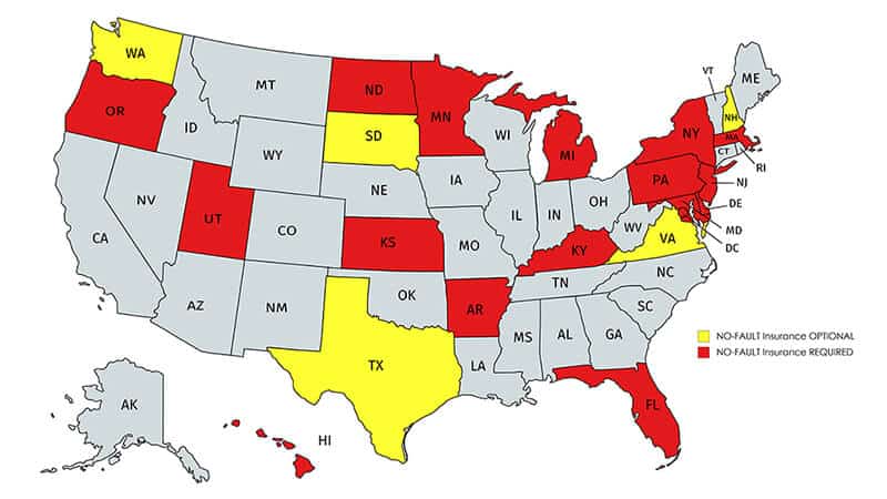 Map of the US - No fault insurance | Article | McKay Law